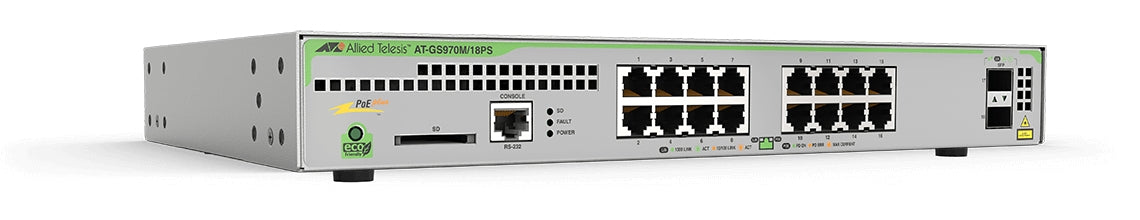 Allied Telesis GS970M/18PS Managed L3 Gigabit Ethernet (10/100/1000) Grey Power over Ethernet (PoE)