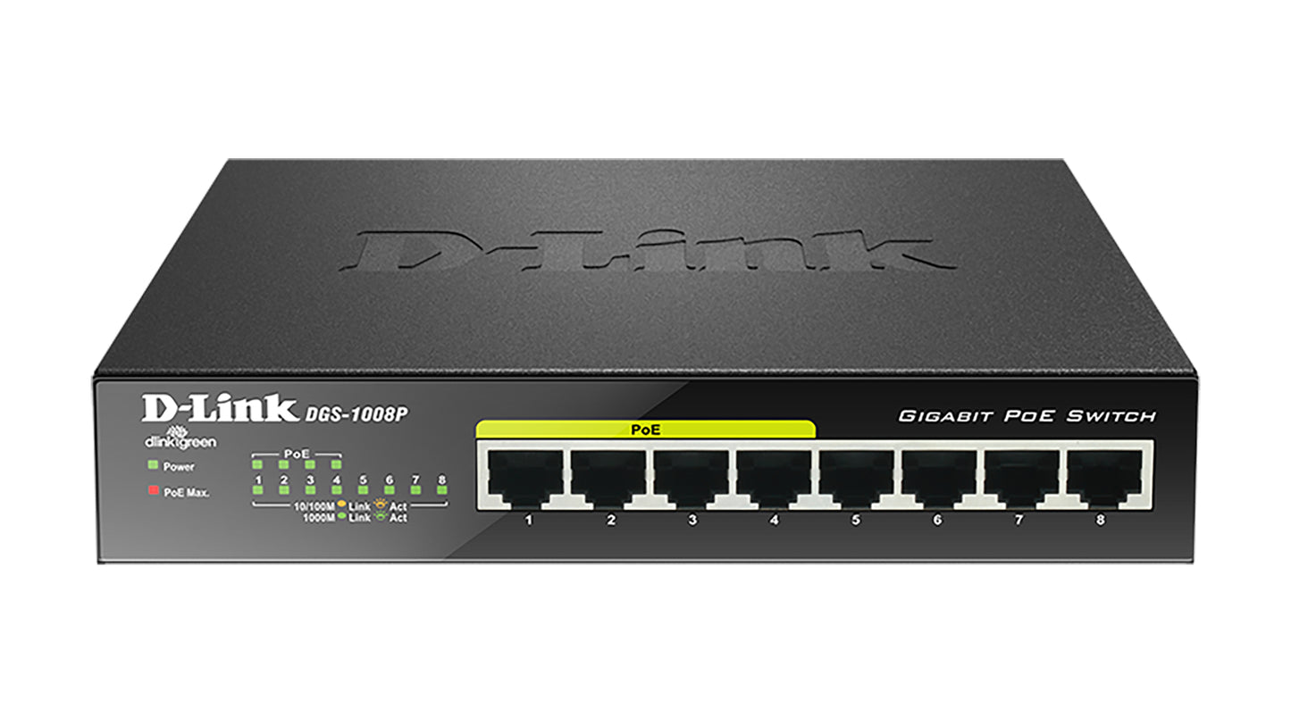 D-Link DGS-1008P network switch Unmanaged Gigabit Ethernet (10/100/1000) Power over Ethernet (PoE) Black