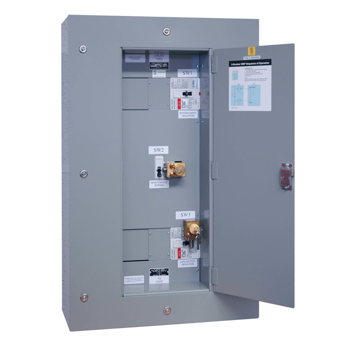 WALL MOUNT KIRK KEY BYPASS PANEL 240V FOR 40KVA 3-PHASE UPS