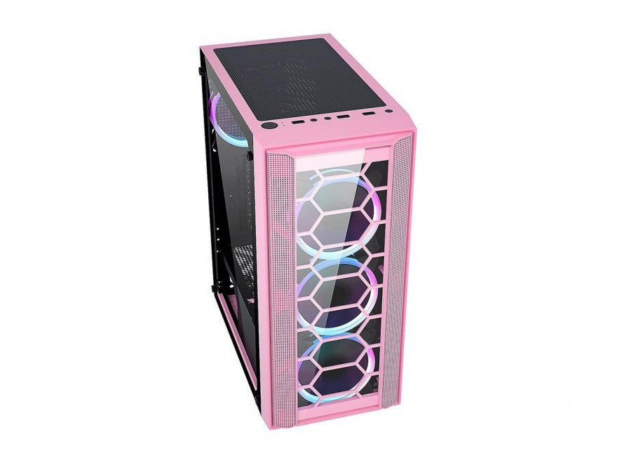 RAINBOW-FLASH-F4-P - DIYPC Rainbow Flash F4 Pink ATX Mid Tower Computer PC Case