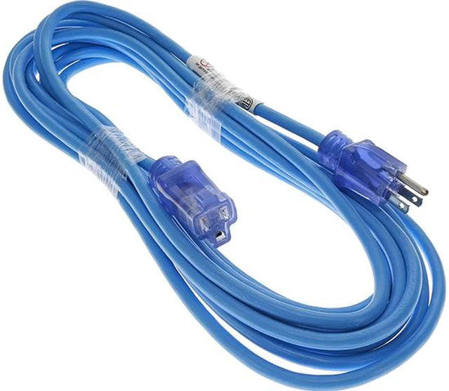 60POW-EXT-50BU - Nippon Labs 50Ft 14/3 SJTW Blue Power Extension Cord Lighted Clear Blue Plug