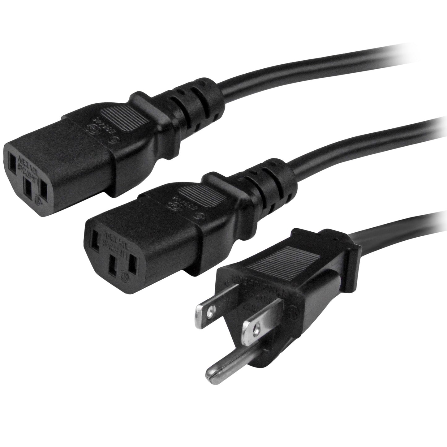 PXT101Y10 - StarTech.com 10FT (3M) 18AWG FLEXIBLE COMPUTER POWER Y CABLE W/ NEMA 5-15P AND 2X IEC 60320 C