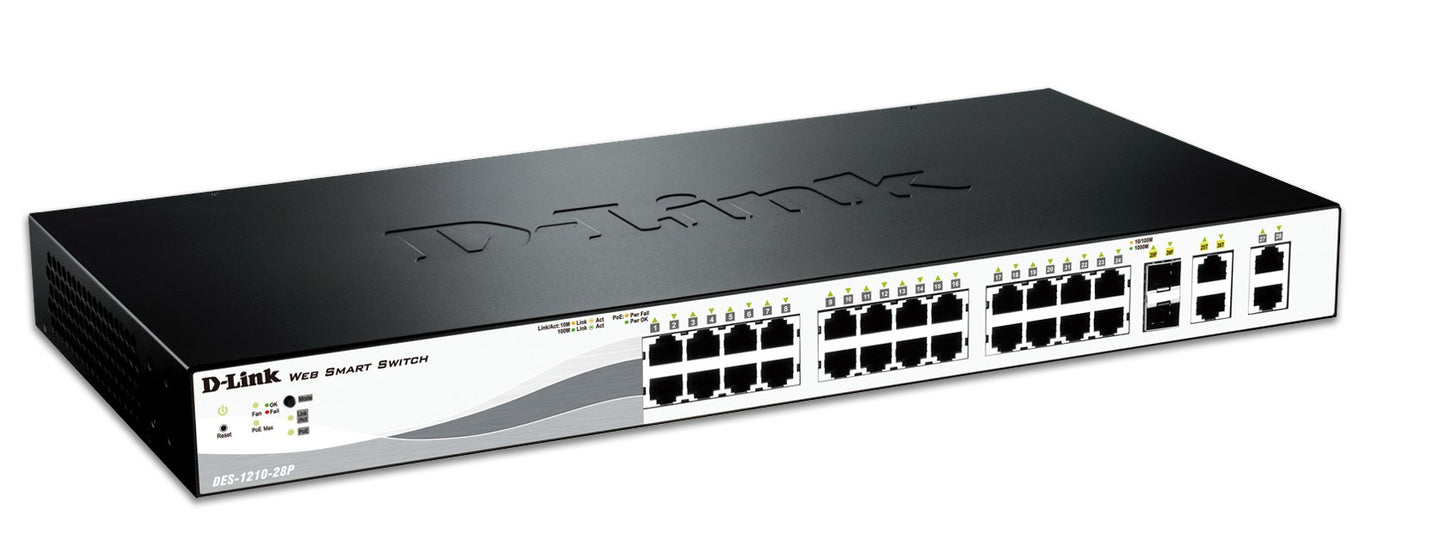 DES-1210 SERIES SMART MANAGED 28-PORT POE SWITCH INCLUDING 2 GIGABIT PORTS AND 2