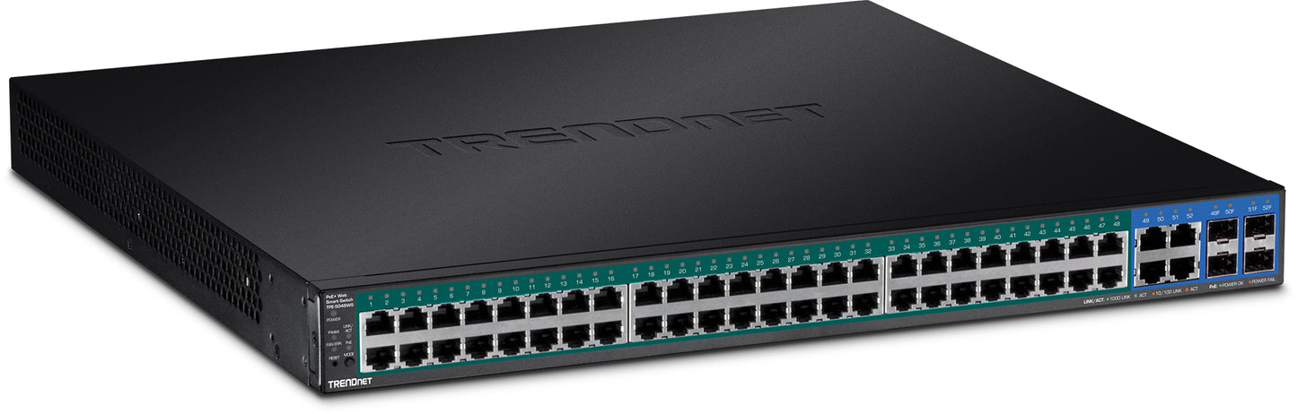 Trendnet TPE-5048WS network switch Managed Gigabit Ethernet (10/100/1000) Power over Ethernet (PoE) 1U Black