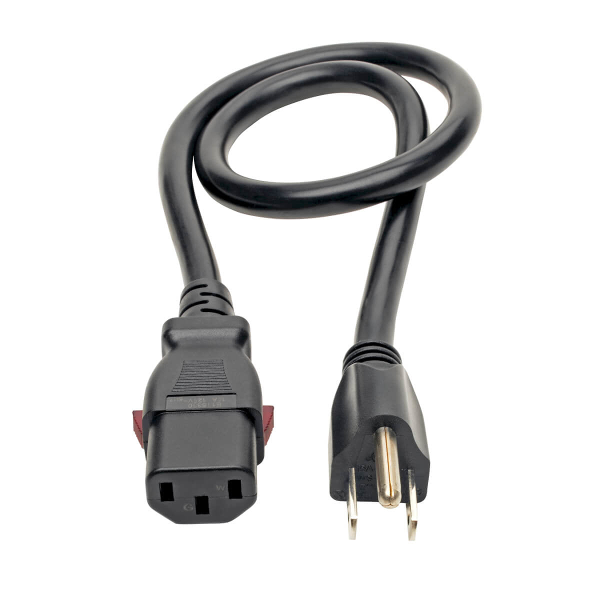 IEC-320-C13 TO NEMA 5-15P POWER CORD LOCKING C13 CONNECTOR, 15A, 125V, 14 AWG,
