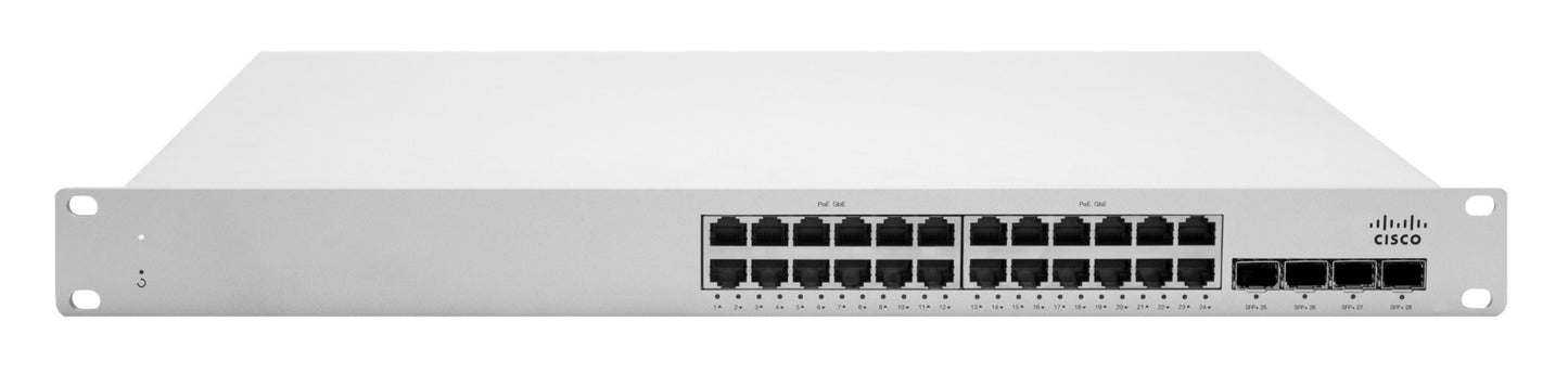 Cisco Meraki MS225-24P Managed L2 Gigabit Ethernet (10/100/1000) Power over Ethernet (PoE) 1U Gray
