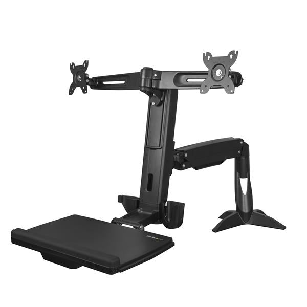 DESK MOUNT SIT-STAND DUAL MONITOR ARM SUPPORTS VESA MOUNT DISPLAYS UP TO 24-IN (