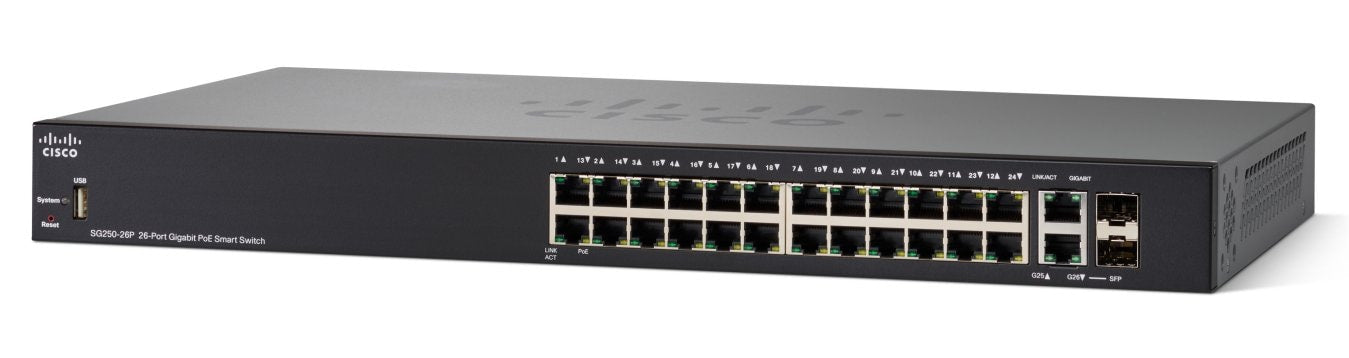 Cisco SG250 Managed L3 Gigabit Ethernet (10/100/1000) Power over Ethernet (PoE) 1U Black
