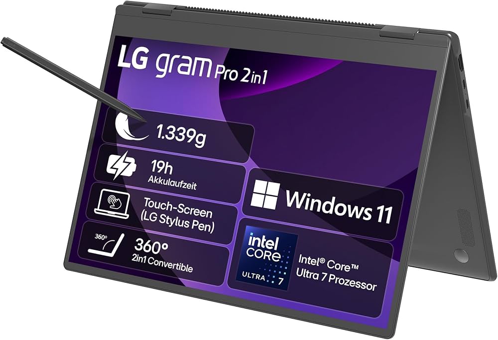16T90TP-K.AA78G - LG gram Pro 2-in-1 16" Touch Core Ultra Copilot+ Laptop
