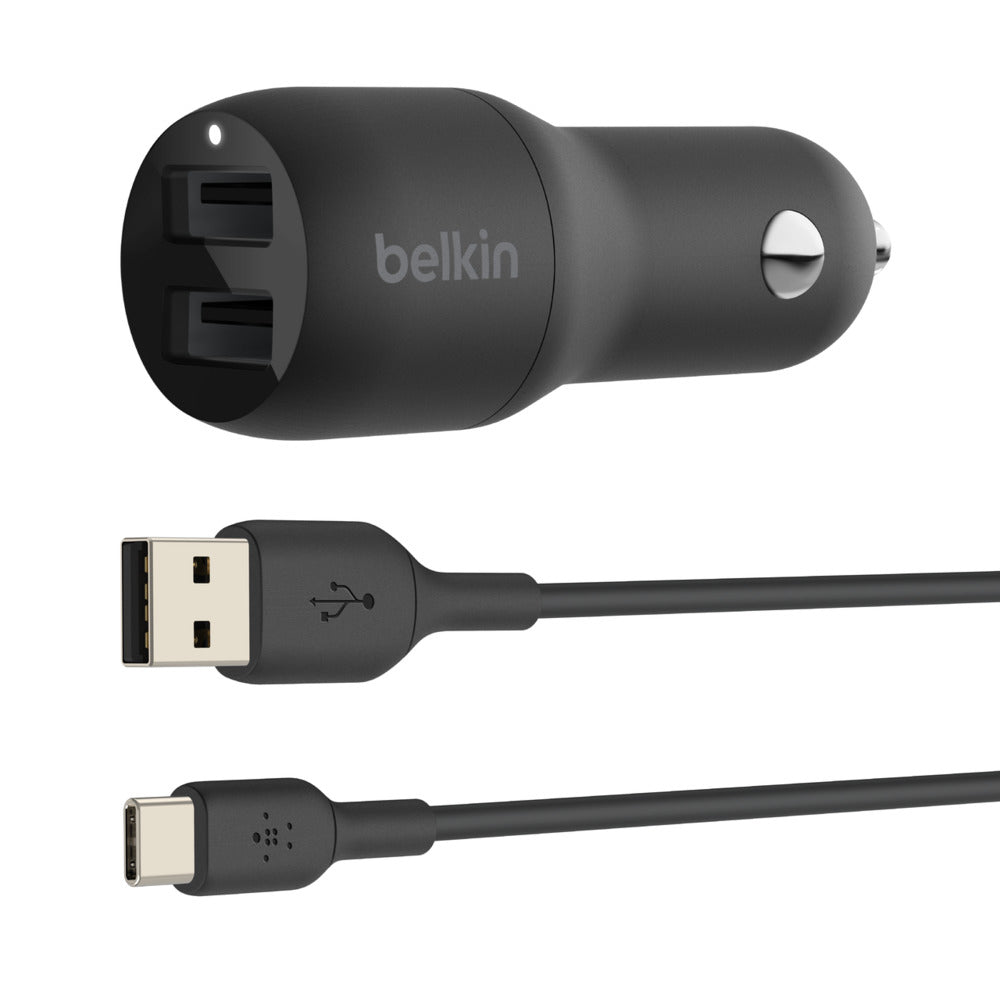 CCE001BT1MBK - Belkin BOOST CHARGE DUAL USB-A CAR CHARGER 24W + USB-A TO USB-C CABLE