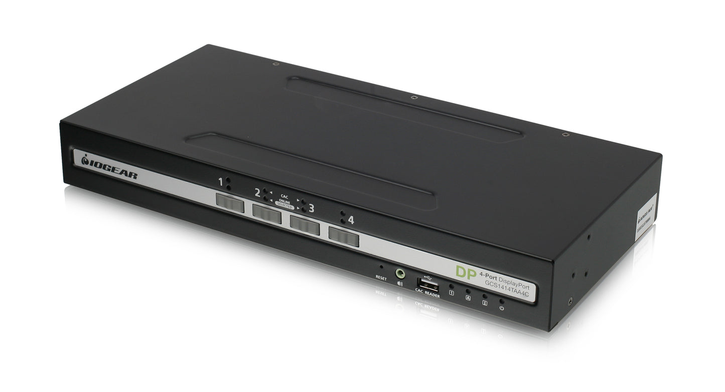 GCS1414TAA4C - iogear 4-PORT SINGLE VIEW DISPLAYPORT SECURE KVM SWITCH W/AUDIO AND CAC SUPPORT