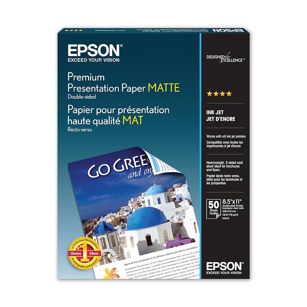 S041568 - Epson PAPER - MATTE PAPER - BRIGHT WHITE - LETTER A SIZE (8.5 IN X 11 IN) - 50 PCS.. F