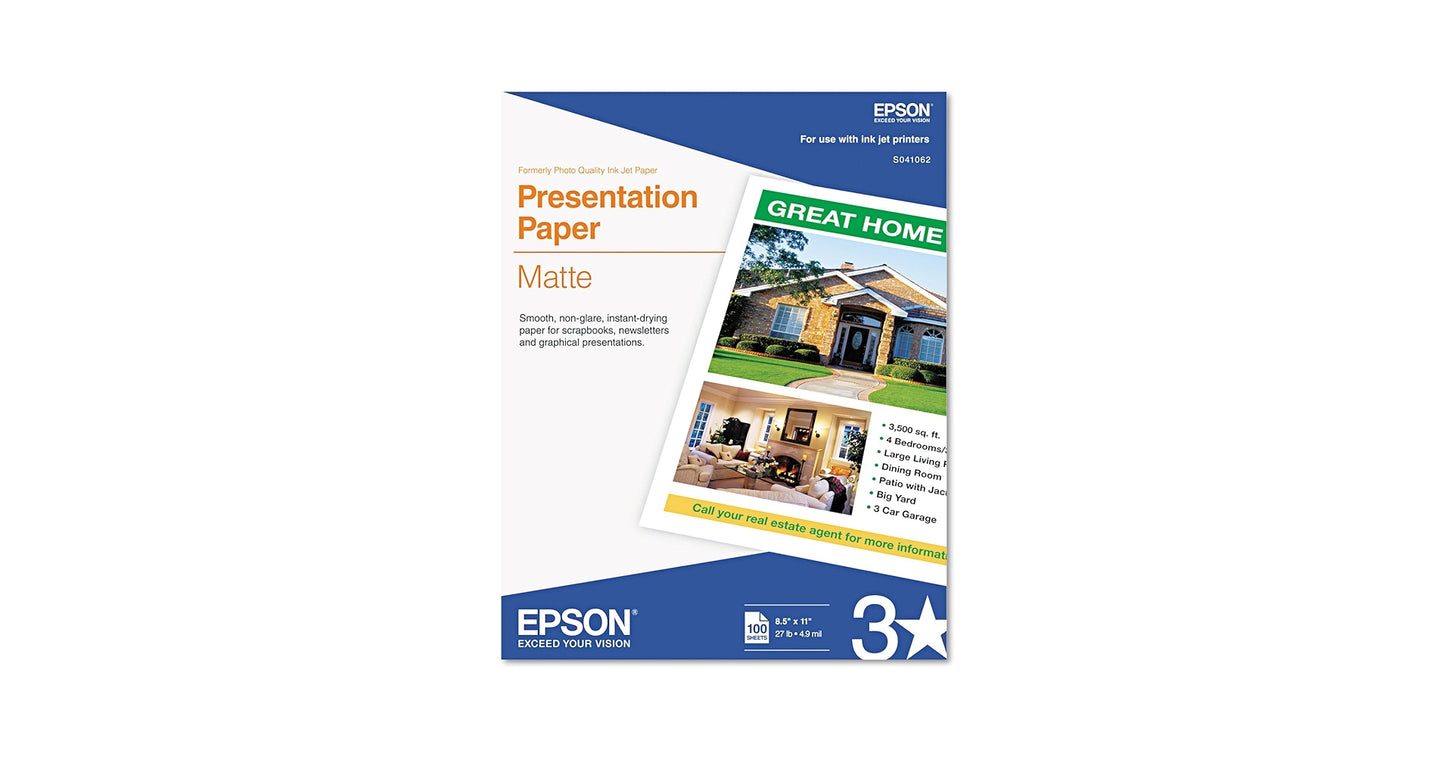 S041062 - Epson PHOTO PAPER - LETTER A SIZE (8.5 IN X 11 IN) - 105 G/M2. FOR 3640