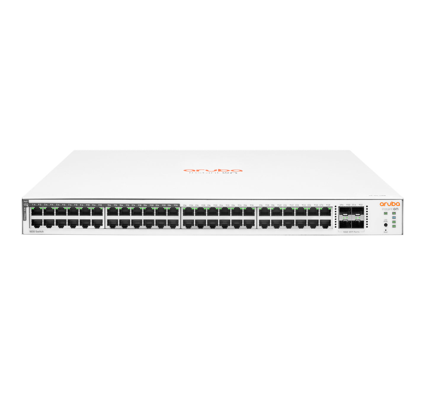 Hewlett Packard Enterprise Aruba Instant On 1830 48G 24p Class4 PoE 4SFP 370W Managed L2 Gigabit Ethernet (10/100/1000) Power over Ethernet (PoE) 1U