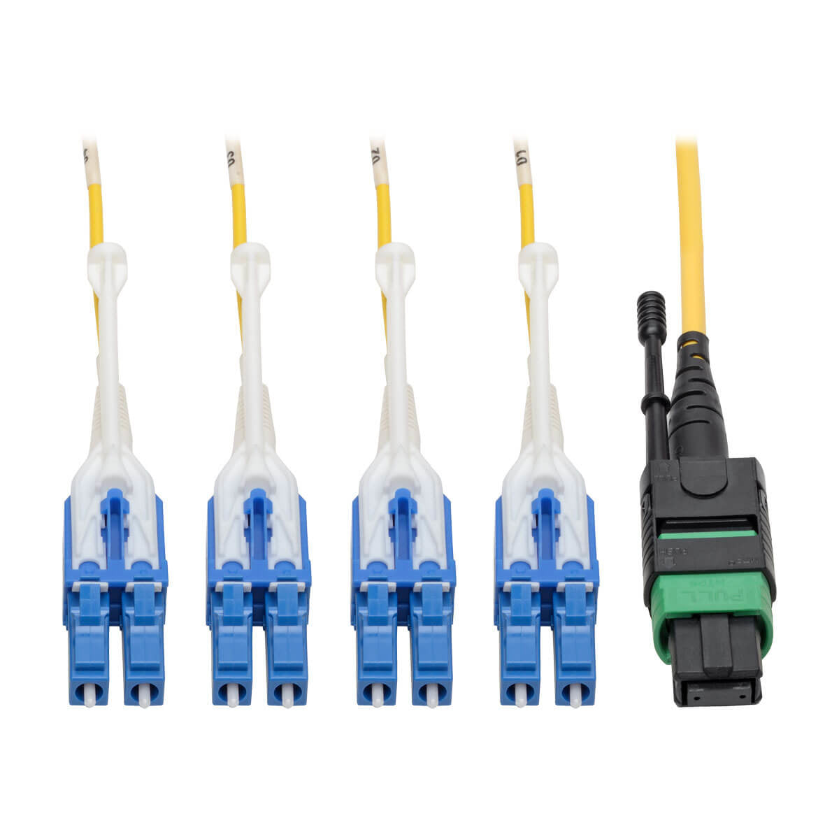 MTP/MPO (APC) TO 8XLC (UPC) SINGLEMODE BREAKOUT PATCH CABLE, 40/100 GBE, QSFP+ 4