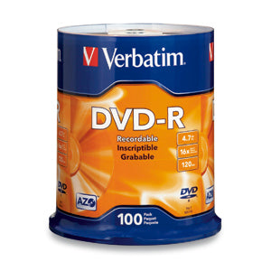 95102 - Verbatim AZO DVD-R 4.7GB 16X WITH BRANDED SURFACE-100PK SPINDLE