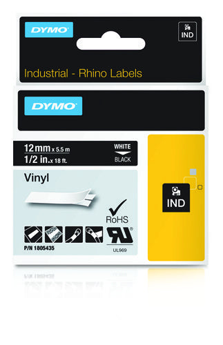1805435 - DYMO RHINO 1/2IN BLACK VINYL-12MM