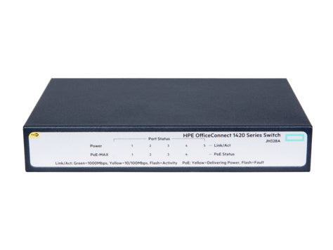 Hewlett Packard Enterprise OfficeConnect 1420 5G PoE+ (32W) Unmanaged L2 Gigabit Ethernet (10/100/1000) Power over Ethernet (PoE) 1U Gray