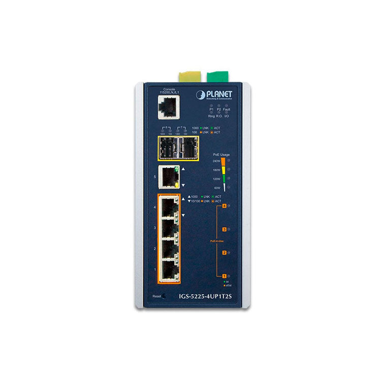 IGS-5225-4UP1T2S - Planet 4-Port Gigabit PoE++ 1-Port Gigabit 2-Port SFP Industrial Managed Switch