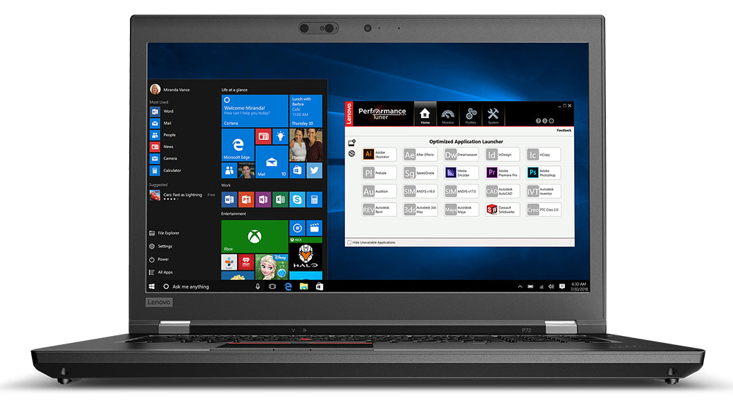 Lenovo ThinkPad P72 Mobile workstation 17.3" Full HD 8th gen Intel® Core™ i7 32 GB DDR4-SDRAM 1000 GB SSD NVIDIA® Quadro® P5200 Wi-Fi 5 (802.11ac) Windows 10 Pro Black
