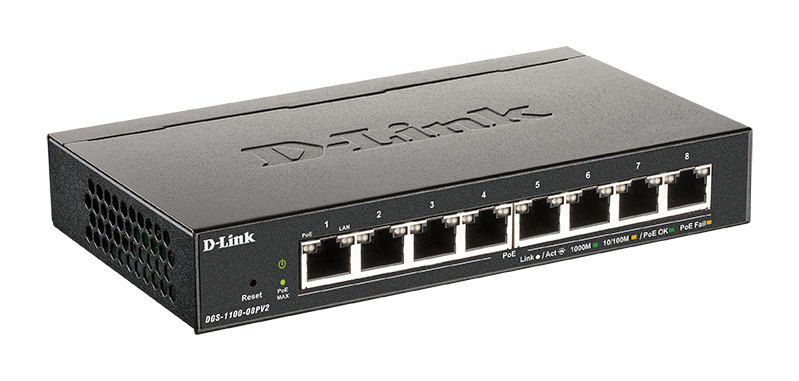 1100-08PV2 - D-Link 8-Port Gigabit PoE+ Smart Managed Switch