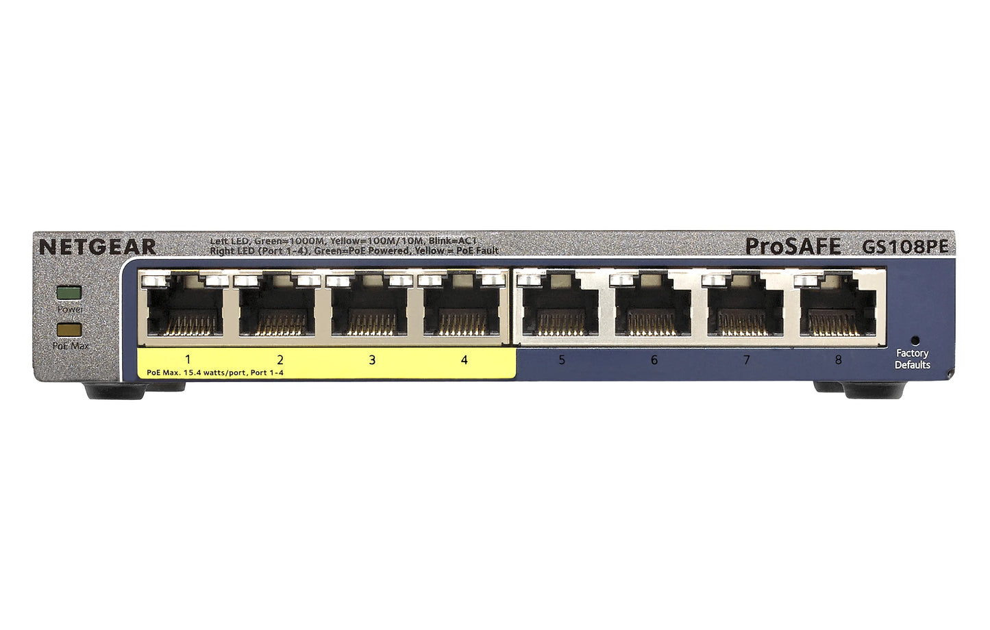 GS108PE-300NAS - Netgear PROSAFE 8-PORT GIGABIT PLUS SWITCH 4 X 10/100/1000 (POE) + 4 X 10/100/1000
