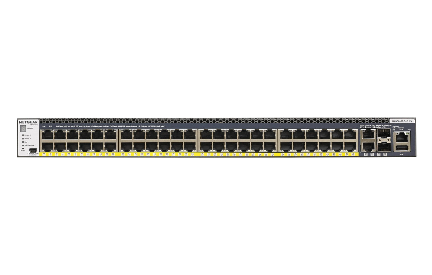 GSM4352PB-100NES - Netgear 48X1G POE+ STACKABLE MANAGED SWITCH WITH 2X10GBASE-T AND 2XSFP+ (1,000W PSU)