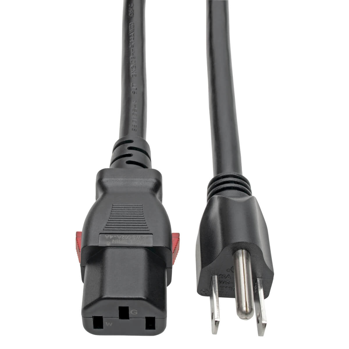 IEC-320-C13 TO NEMA 5-15P POWER CORD LOCKING C13 CONNECTOR, 15A, 125V, 14 AWG,