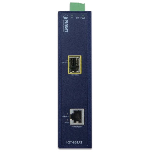 IGT-805AT - Planet Industrial 10/100/1000Base-T to 100/1000Base-X SFP Media Converter