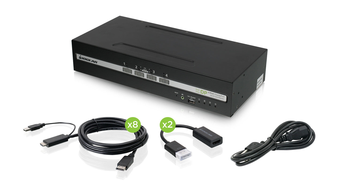 GCS1424TAA4C-UN - iogear 4-PORT DUAL VIEW SECURE KVM SWITCH W/DISPLAYPORT/HDMI/AUDIO AND CAC SUPPORT