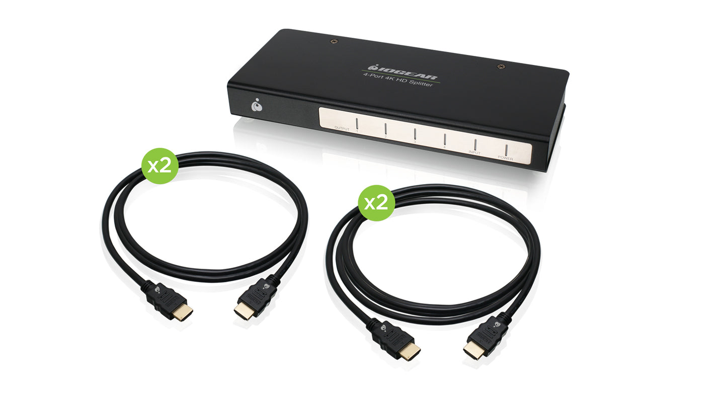 GHSP8424BKIT - iogear 4-PORT CINEMA 4K SPLITTER WITH HDMI CONNECTORS KIT COMPLETE WITH (X2) 3 AND 6 FO