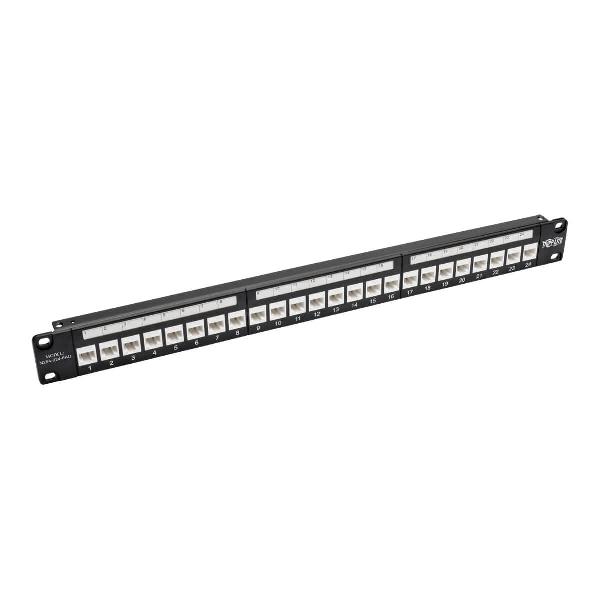 24-PORT CAT6A FEEDTHROUGH PATCH PANEL W/ DOWN-ANGLED PORTS 1URM