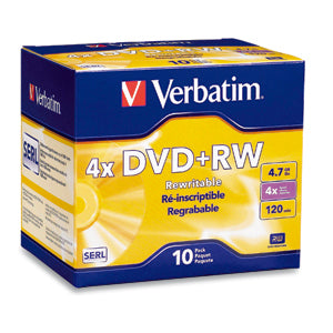 94839 - Verbatim DISC DVD+RW 4.7GB BRANDED JEWEL 4X 10PK