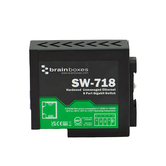 SW-718 - Brainboxes Hardened 8 PortGB Ent Switch Perp Din Rail Mountable