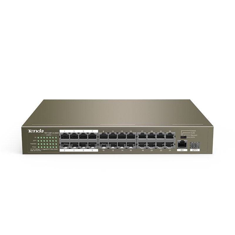 TEF1126P-24-250W - Tenda 24FE+2GE/1SFP RACKMOUNT SWITCH WITH 24-PORT POE