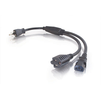 29810 - C2G 1.5FT 16 AWG 1-TO-2 POWER CORD SPLITTER (NEMA 5-15P TO 1 NEMA 5-15 +1 IEC320C13)