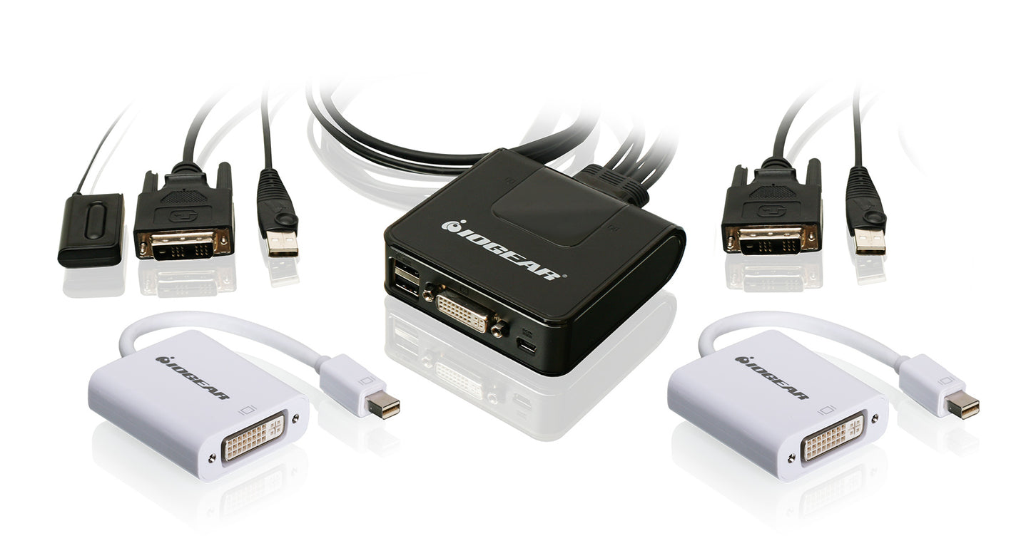 GCS922MDPKIT - iogear 2-PORT USB DVI CABLE KVM WITH MINI DISPLAYPORT ADAPTERS