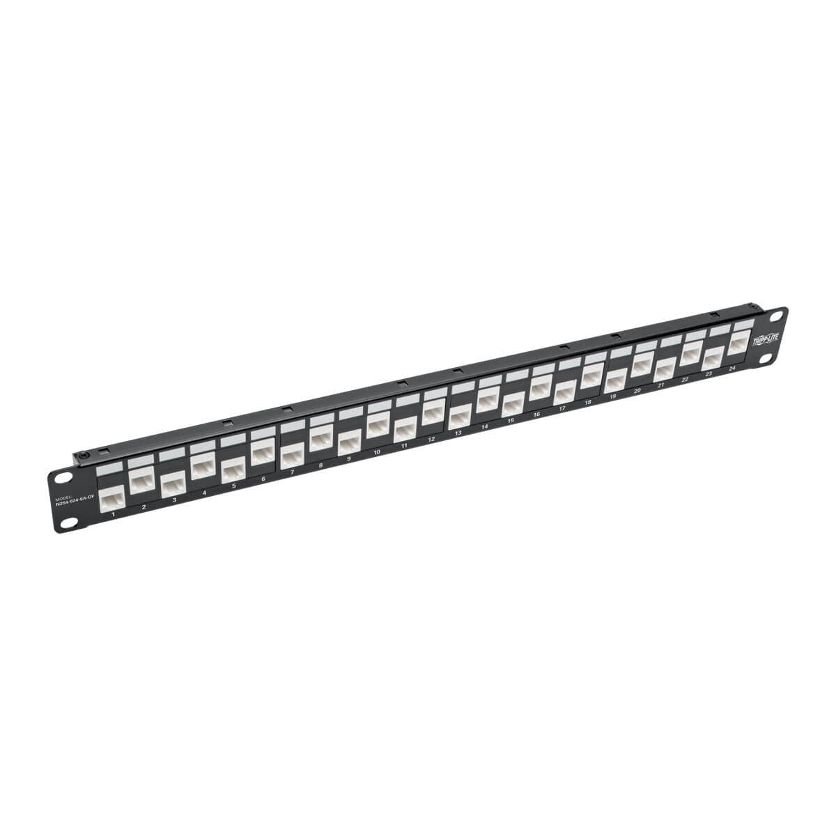 24-PORT 1U RACK-MOUNT CAT6A/CAT6/CAT5E OFFSET FEED-THROUGH PATCH PANEL WITH CABL