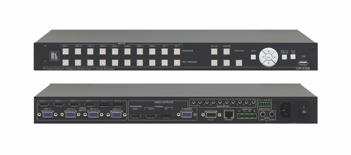 Kramer Electronics VP-732 IS A 10-INPUT PRESENTATION SWITCHER/DUAL SCALER WITH FOUR HDMI, TWO DISPL