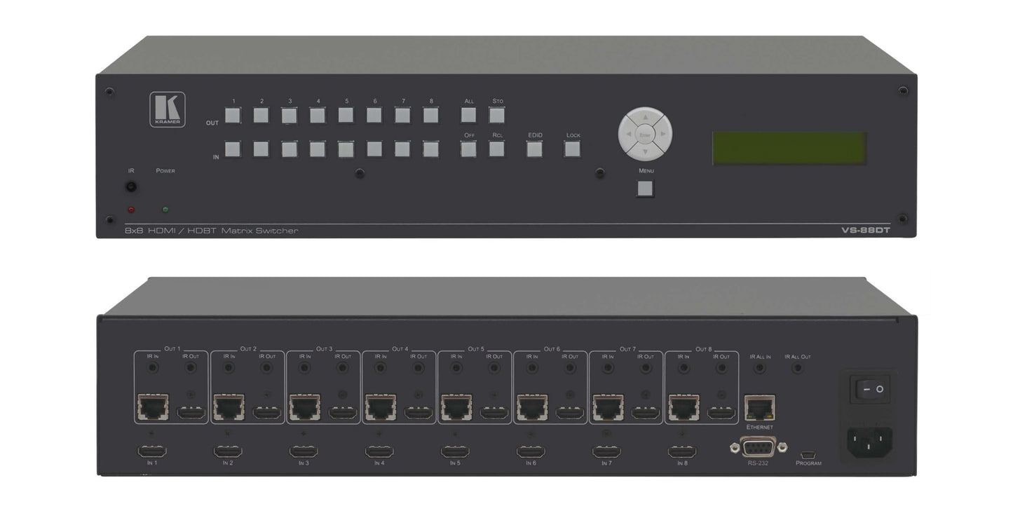 Kramer Electronics THE VS-88DT MATRIX SWITCHER ROUTES UP TO EIGHT HDMI AND IR INPUTS TO ANY OR ALL