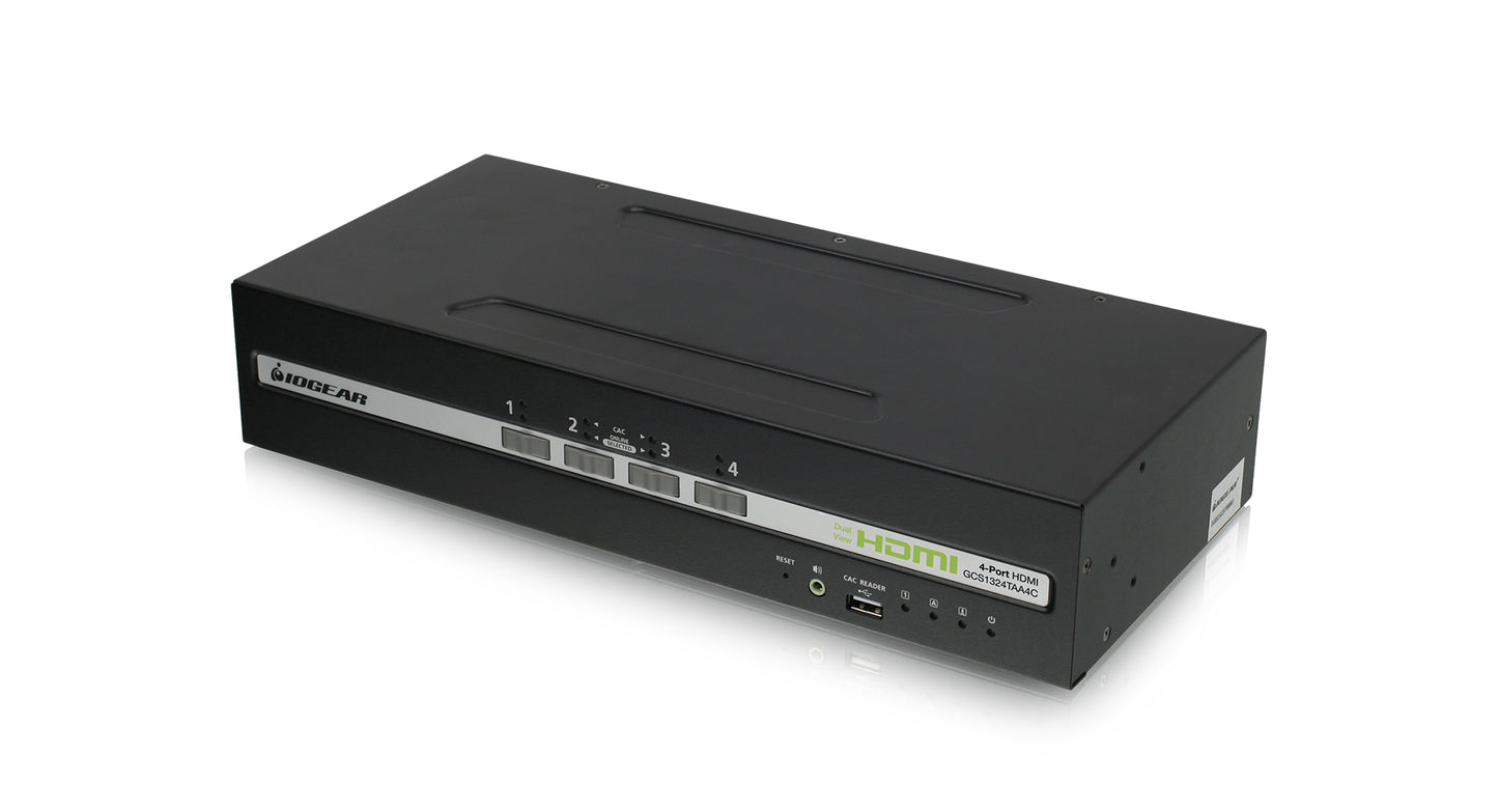 GCS1324TAA4C - iogear 4-PORT DUAL VIEW HDMI PP4.0 SECURE KVM SWITCH W/AUDIO. TAA COMPLIANCE