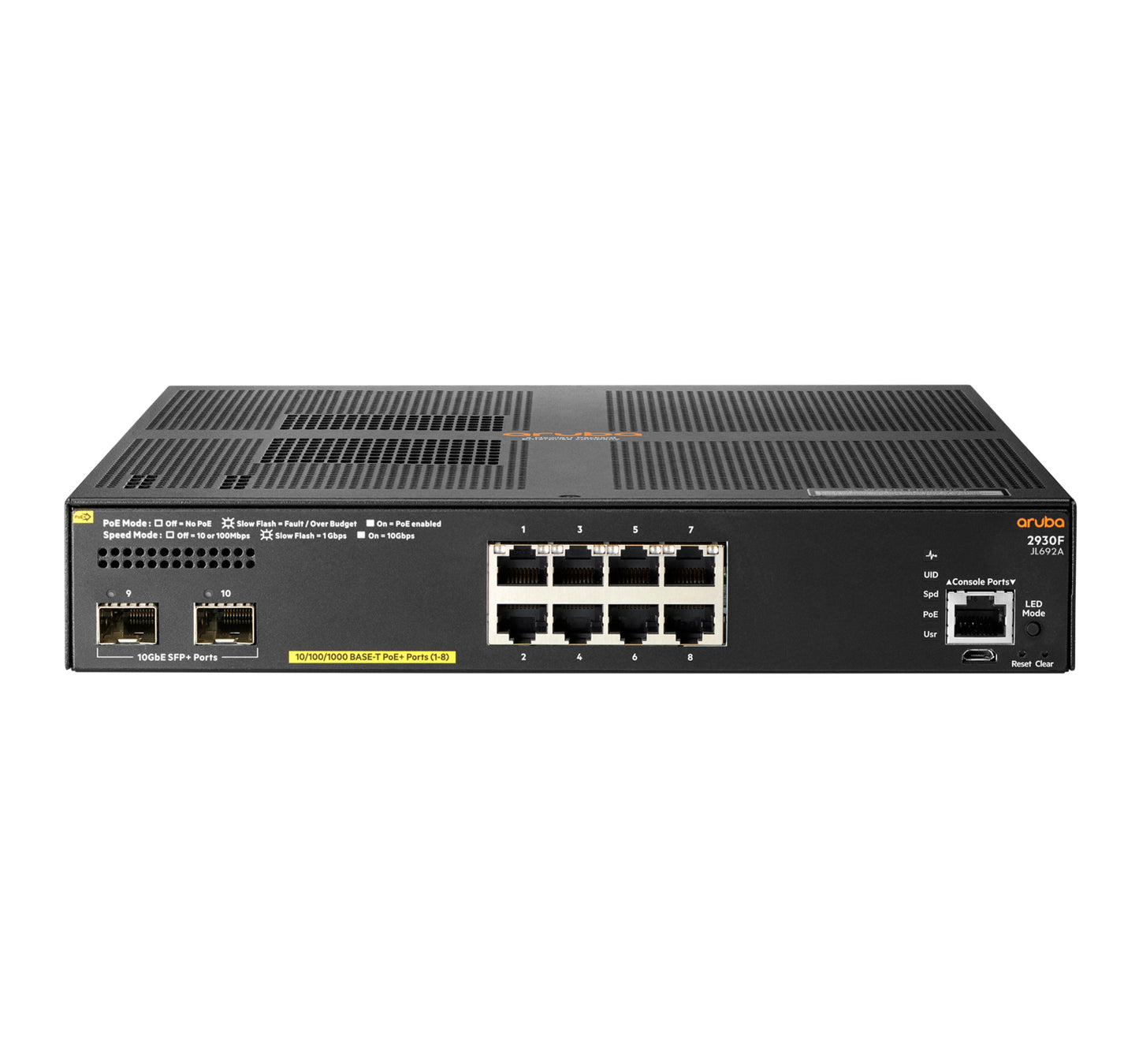 Hewlett Packard Enterprise Aruba 2930F 8G PoE+ 2SFP+ TAA Managed L3 Gigabit Ethernet (10/100/1000) Power over Ethernet (PoE) 1U Gray