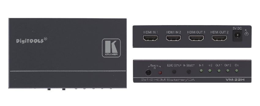 90-70745090 - Kramer Electronics THE VM-22H IS A DISTRIBUTION AMPLIFIER FOR HDMI SIGNALS. THE UNIT RECLOCKS AND E
