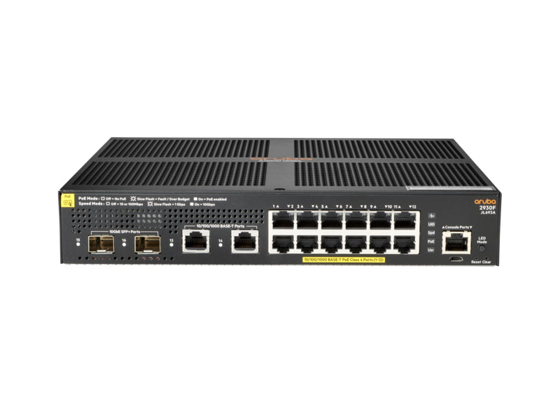 Hewlett Packard Enterprise Aruba 2930F 12G PoE+ 2G/2SFP+ Managed L3 Gigabit Ethernet (10/100/1000) Power over Ethernet (PoE) 1U Black