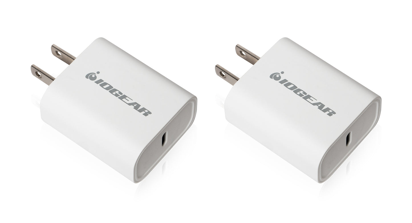 GPAWC20W2P - iogear GEARPOWER 20W USB-C SMARTPHONE CHARGER 2 PACK , COMPATIBLE WITH ALL TYPE C, USB4