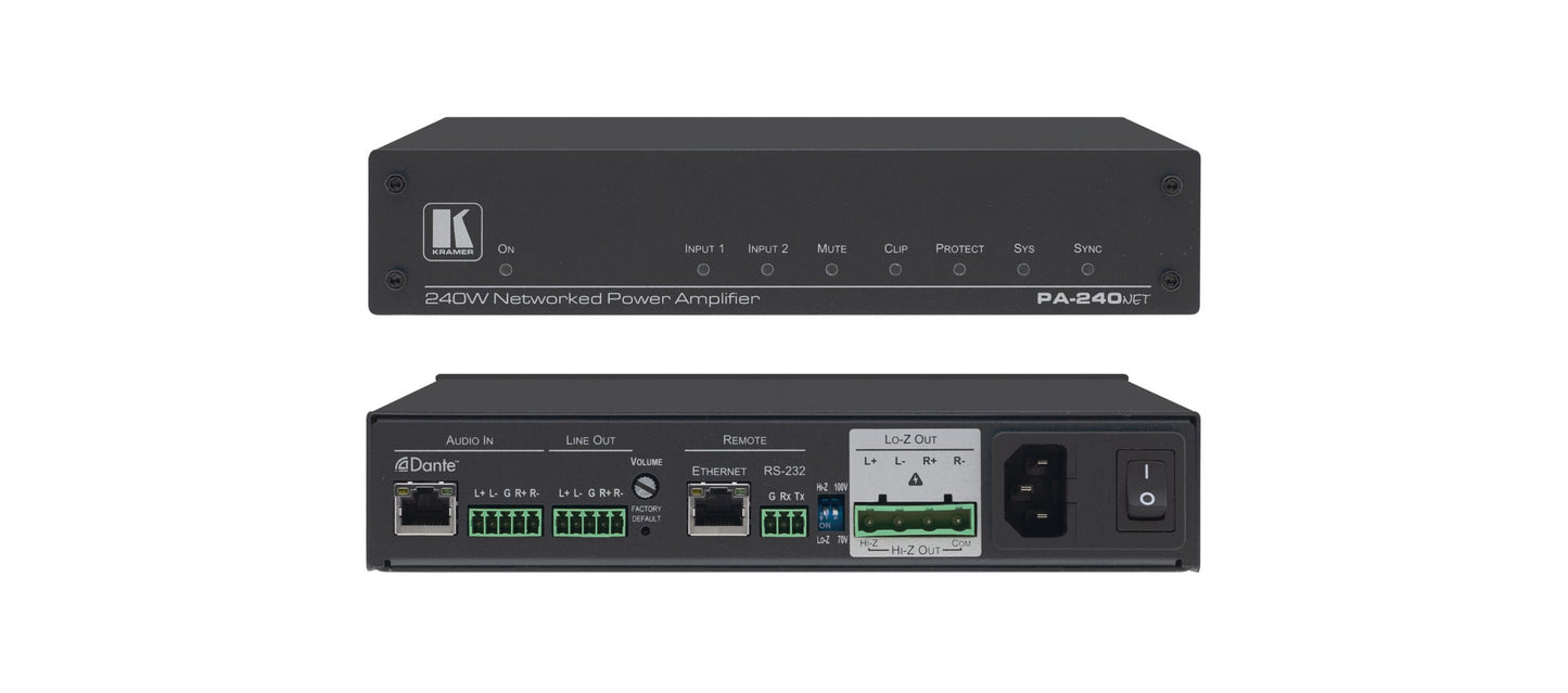13-80527130 - Kramer Electronics PA-240NET IS A HIGH-PERFORMANCE, SELECTABLE HI-Z (70V/100V) OR LO-Z (4OHMS/8OHMS