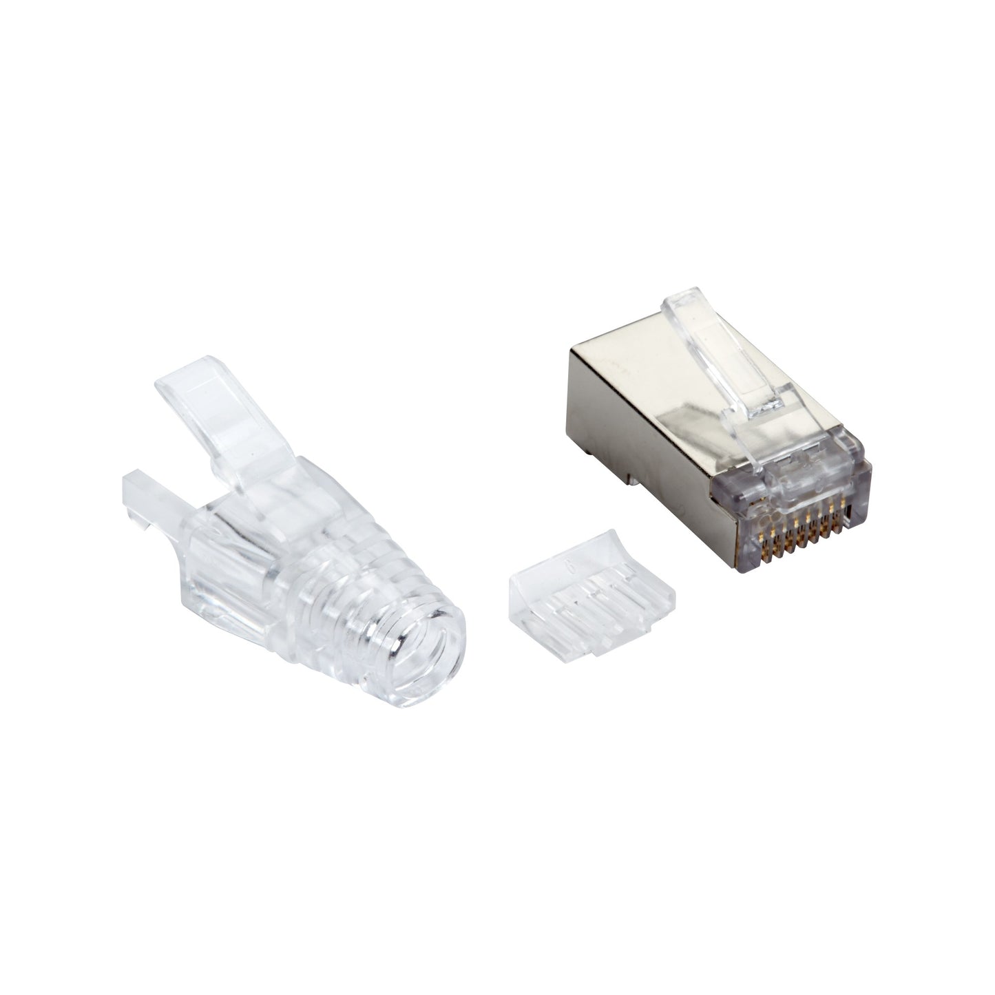 CAT6A MODULAR RJ-45 PLUG WITH LOAD BAR AND CLEAR SNAGLESS STRAIN RELIEF BOOT SHI