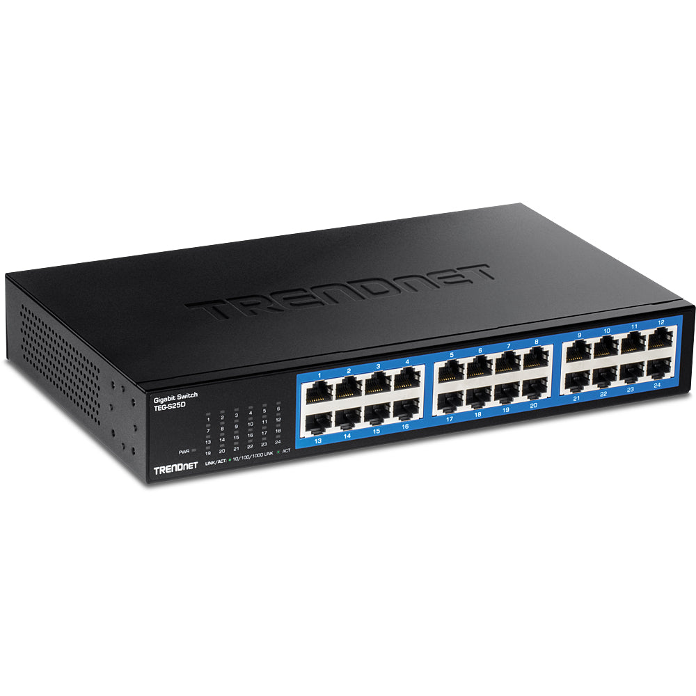24 X GIGABIT RJ-45 PORTS.STURDY METAL DESKTOP SWITCH.BUILT-IN POWER SUPPLY.48GBP