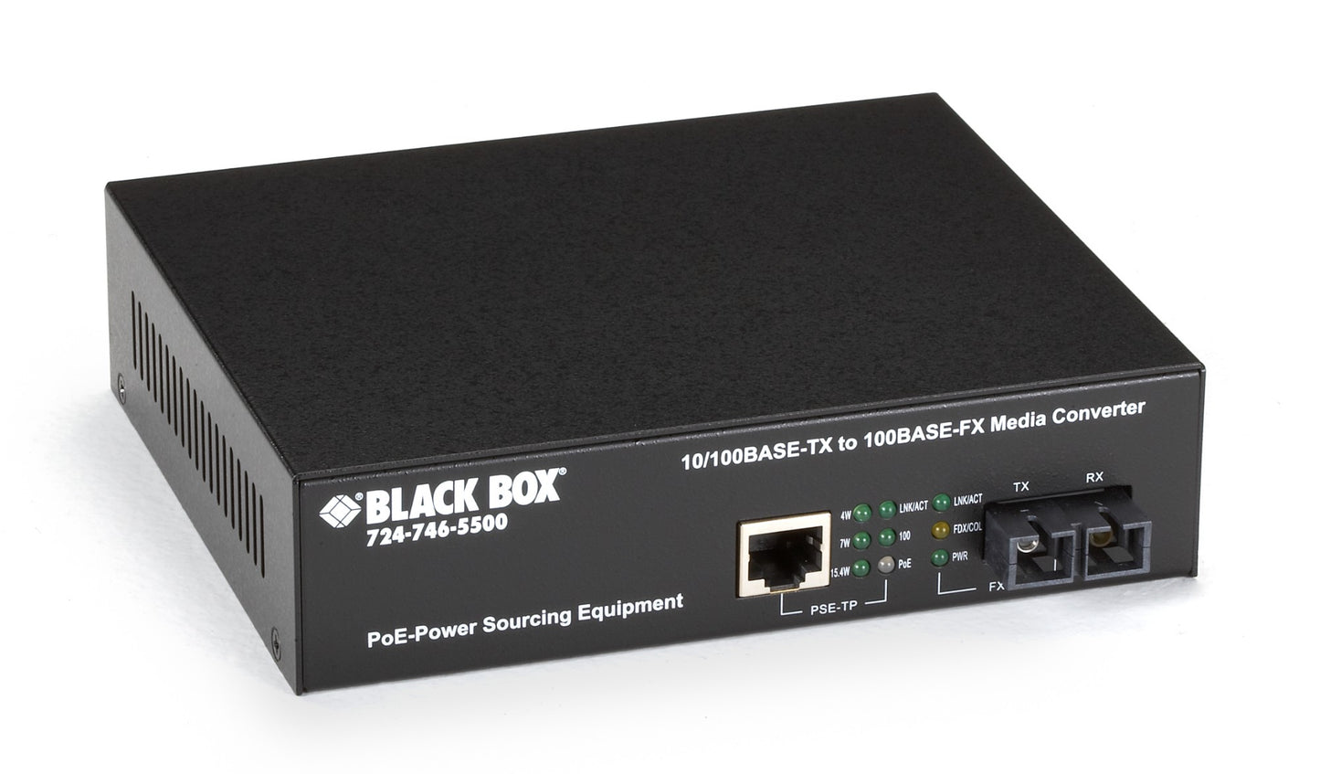 FAST ETHERNET POE MEDIA CONVERTER - 10/100-MBPS COPPER TO 100-MBPS SINGLEMODE FI