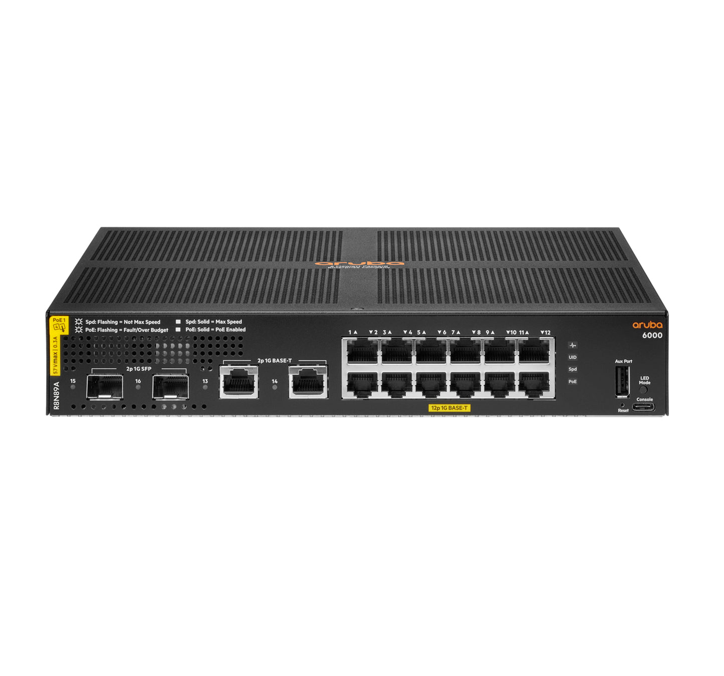 Hewlett Packard Enterprise Aruba 6000 12G Class4 PoE 2G/2SFP 139W Managed L3 Gigabit Ethernet (10/100/1000) Power over Ethernet (PoE) 1U